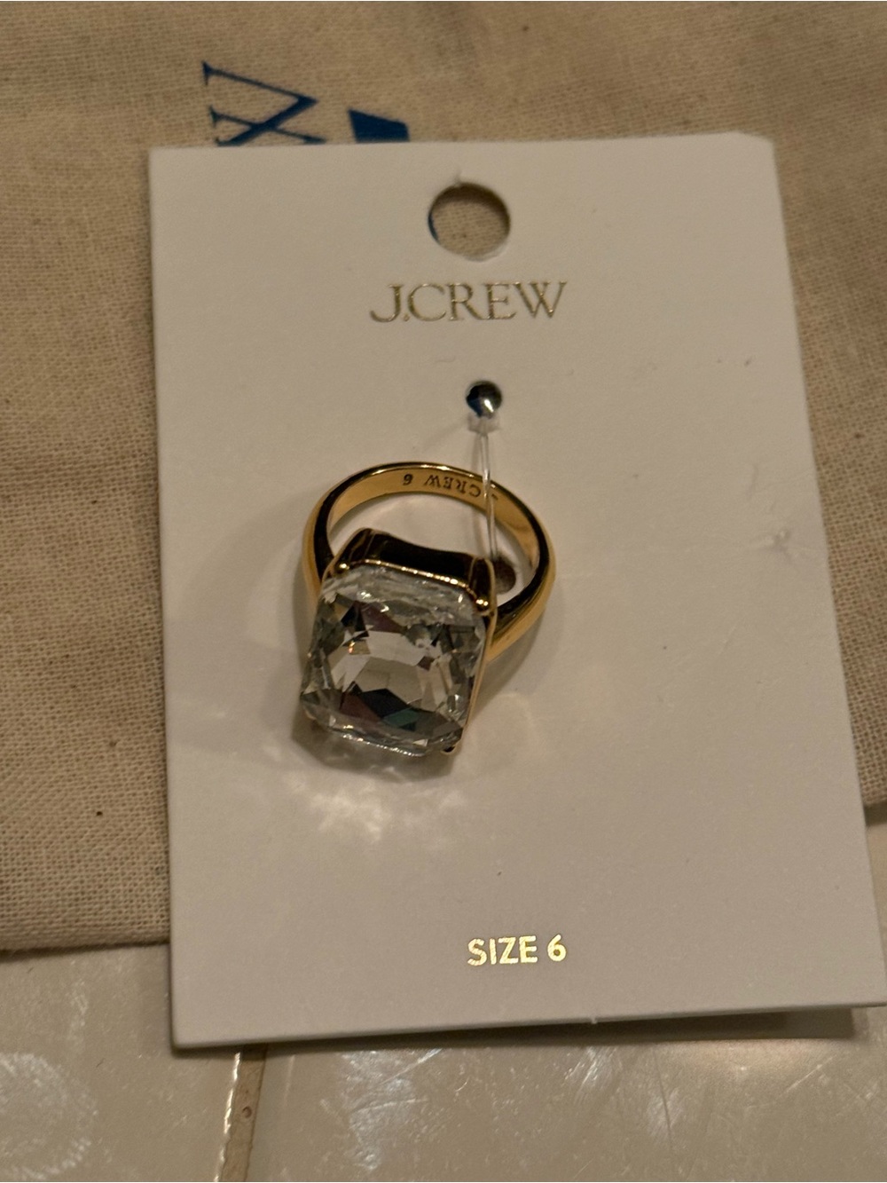 J. Crew Factory gold ring with large clear crystal